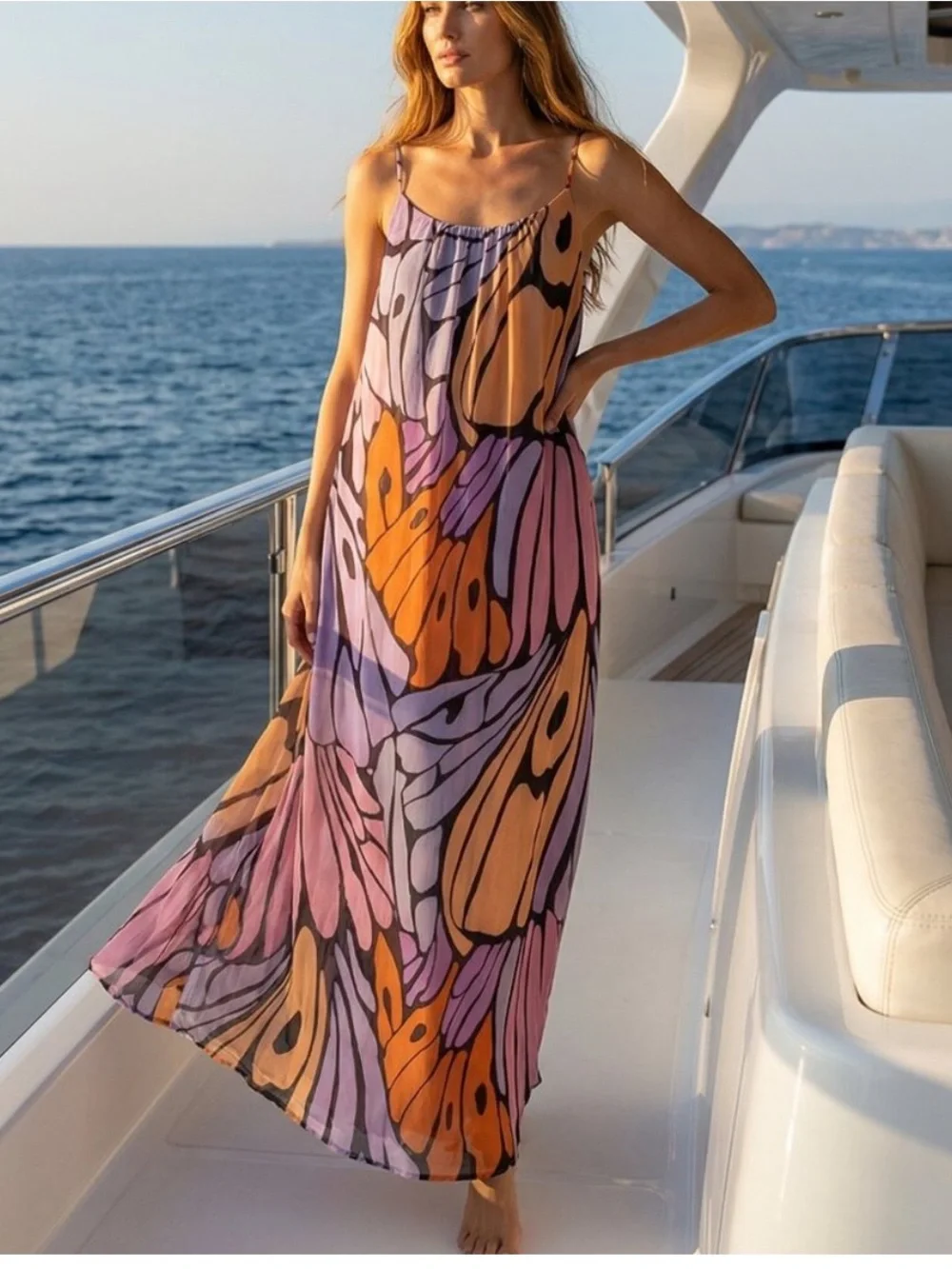 Sam Edelman Butterfly Trapeze Maxi Dress - Picture 1 of 13